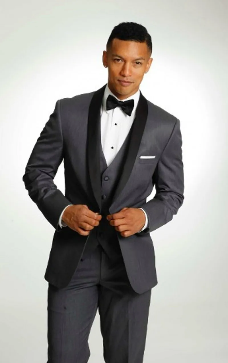 Cheap Dark Grey Black Men Suits Groom Tuxedos Wedding for 4 Pieces (Jacket+Pants+vest+tie) Groomsman Formal Suit | Мужская одежда