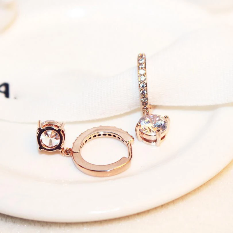 Luxury Female Zirconia Hoop Earrings Fashion Jewelry Rose Gold Silver color CZ Crystal Round For Women | Украшения и аксессуары