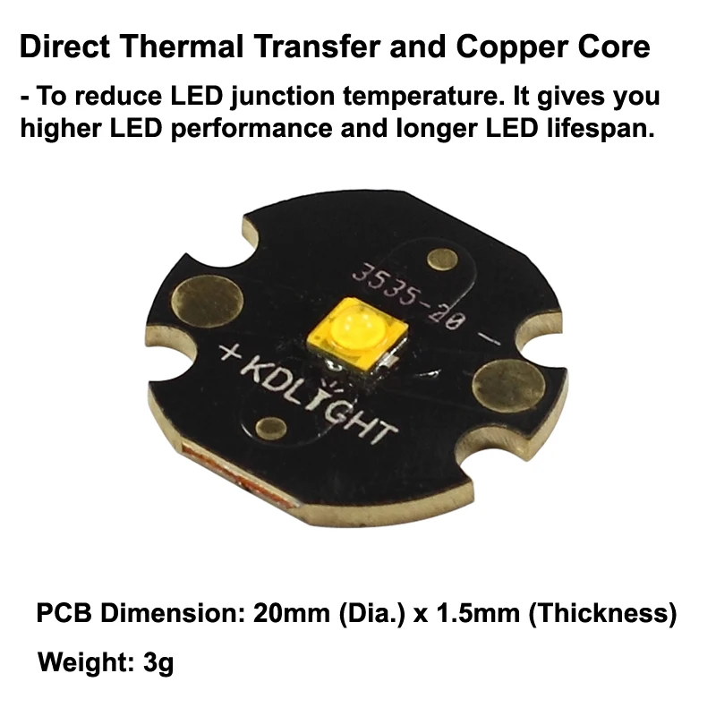 Светодиодный излучатель CREE теплый белый 3000 К HEW Q3 7A2 CRI90 16 мм/20 мм DTP медь MCPCB (1