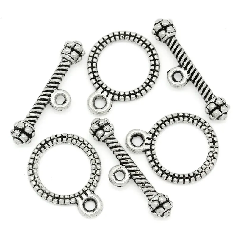 Круглые Серебристые застежки DoreenBeads из цинкового металлического сплава 13 мм х 10
