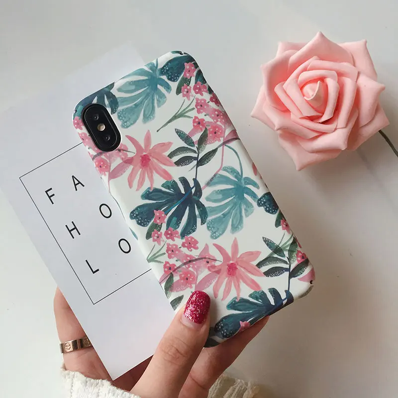 Boucho Художественный Цветочный растительный лист чехол для iPhone X модный матовый 6 6s