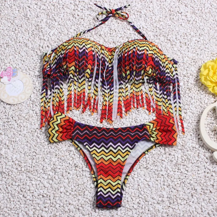 

Sexy Tassels Style Swimwear Women Plus Size Swimsuit Push Up Bikini Set High Waist Beachwear Maillot De Bain Femme