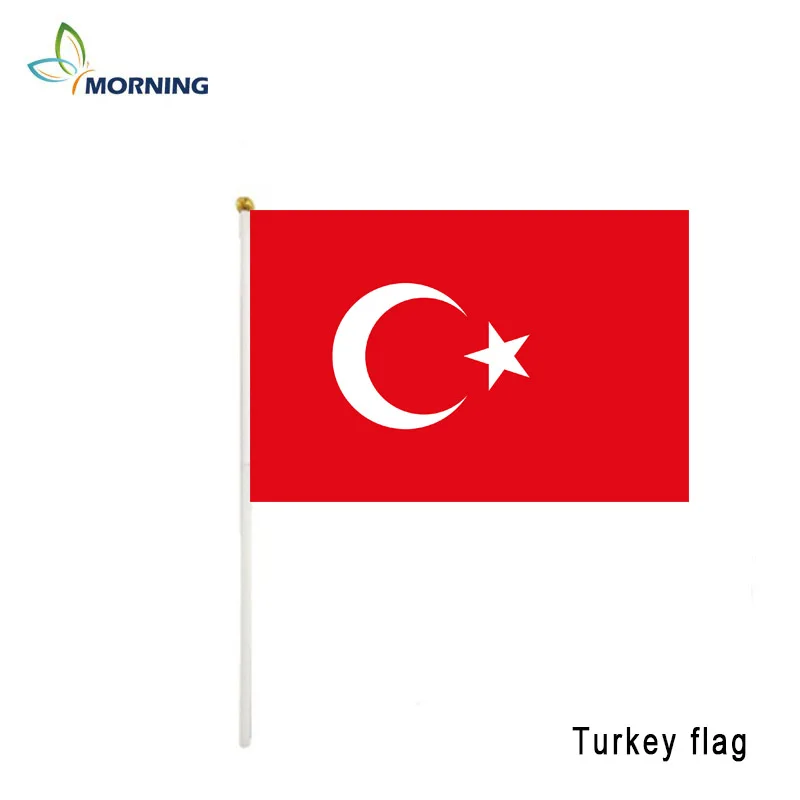 

2019 MORNING 10pcs Turkey14*21cm small hand shake flag with pole
