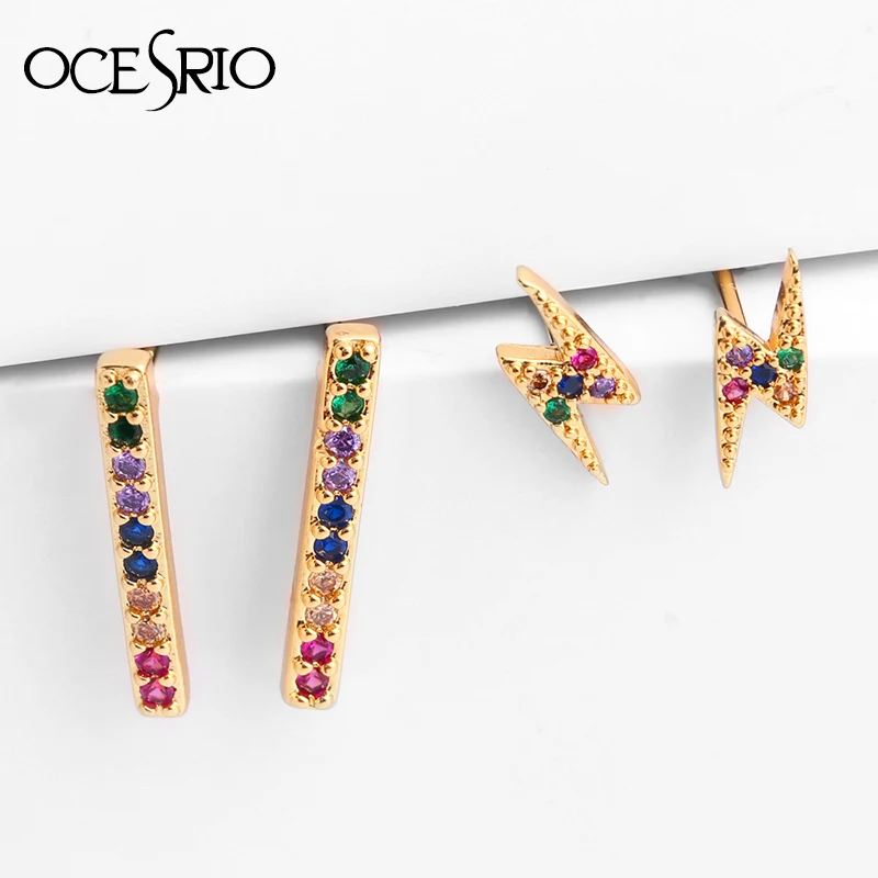 Радужный Цирконий серьги-гвоздики с молнией женская серьга в виде стержня