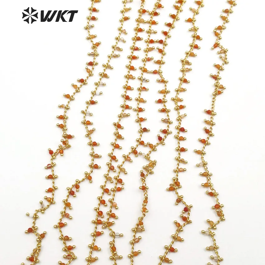 _ WKT красная цепочка с розам 3 мм круглый камень бусина и латунь золотой проволокой