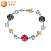 fym brand round colorful cubic zircon bracelets bangles silver color link chain bracelet for women fashion jewelry fymbr0182