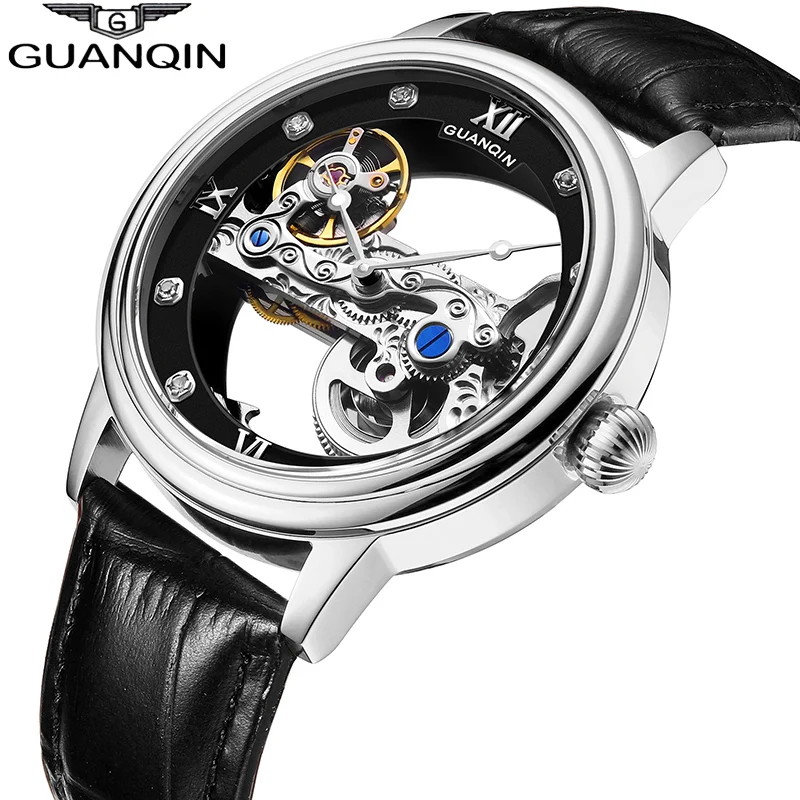 GUANQIN Watches Men Luxury brand Automatic Luminous clock men Leather strap Tourbillon waterproof Skeleton Mechanical Men Watch enlarge