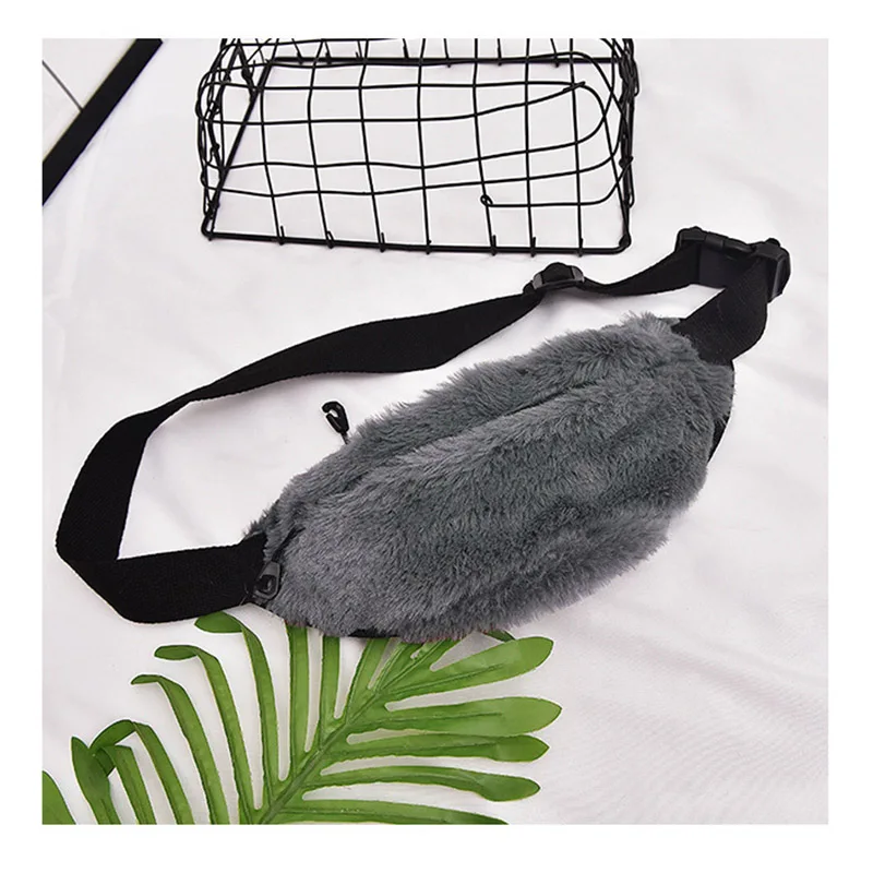 Grey waist bag Женская поясная сумка, плюшевая поясная сумка для путешествий, повседневная нагрудная сумка на молнии в стиле панк, уличная зимняя сумка для ног, женская сумка на плечо A304 - Цвет: Grey waist bag