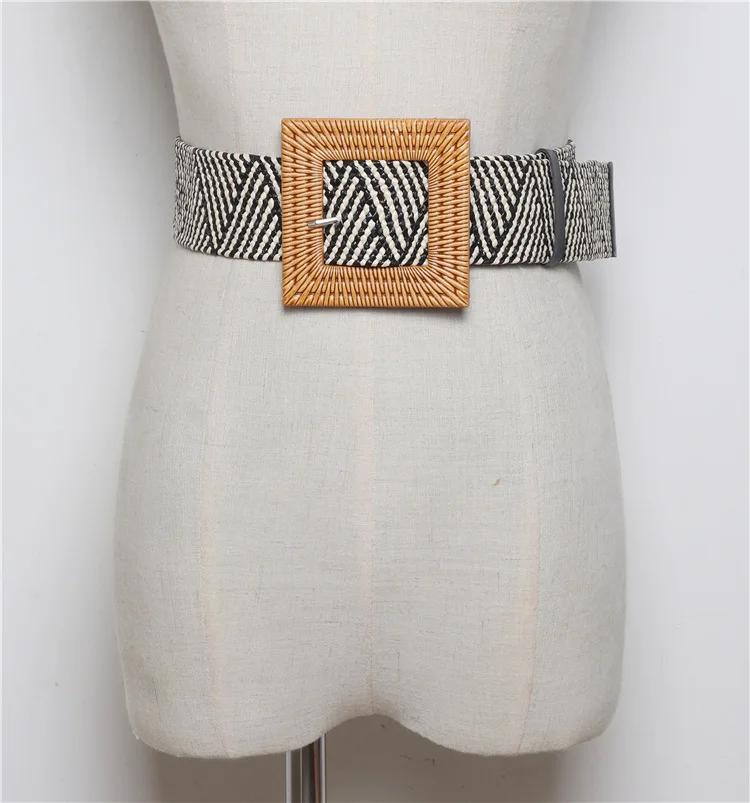 Женский вязаный ремень с квадратной пряжкой женский в полоску BL19 | Аксессуары для