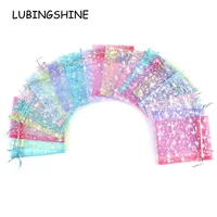 lubingshine 50pcslot organza gift bags strap drawstring candy pouches wholesale jewellery packaging with star 912 cm