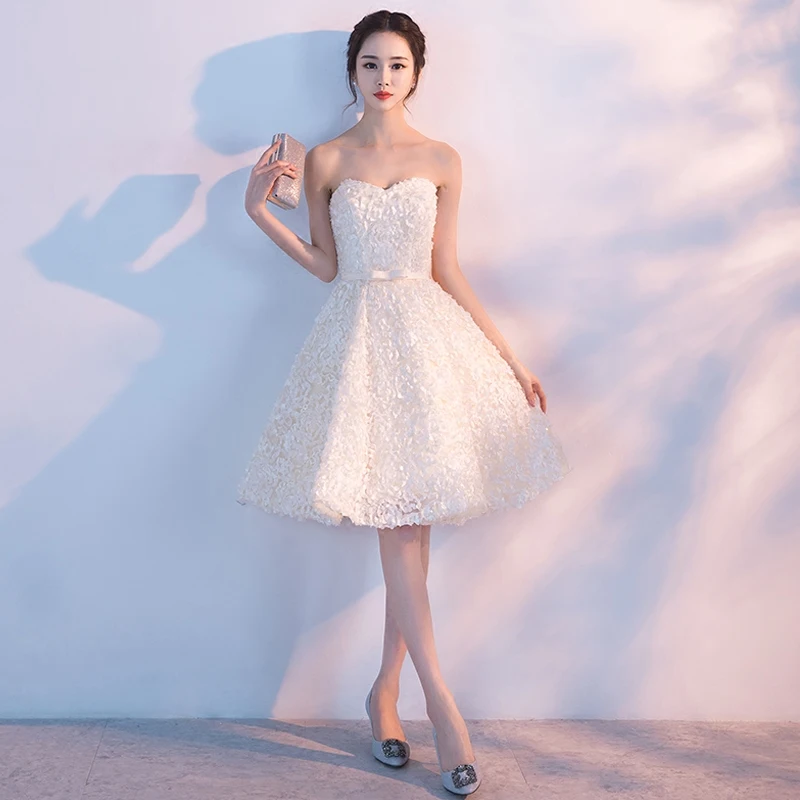 Платья с вырезом лодочкой без бретелек аппликацией в стиле ампир милое мини