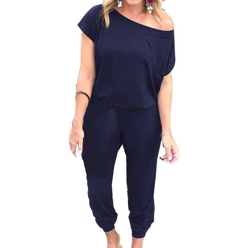 Летние женские комбинезоны, одноцветные повседневные женские комбинезоны с открытыми плечами, Длинные Джемперы, комбинезон с коротким рукавом, Комбинезоны для офиса GV191