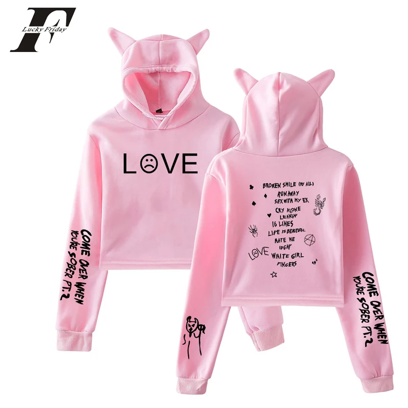 2019 Lil открытым cry baby принт короткий кошачий топ балахон с капюшоном спортивный