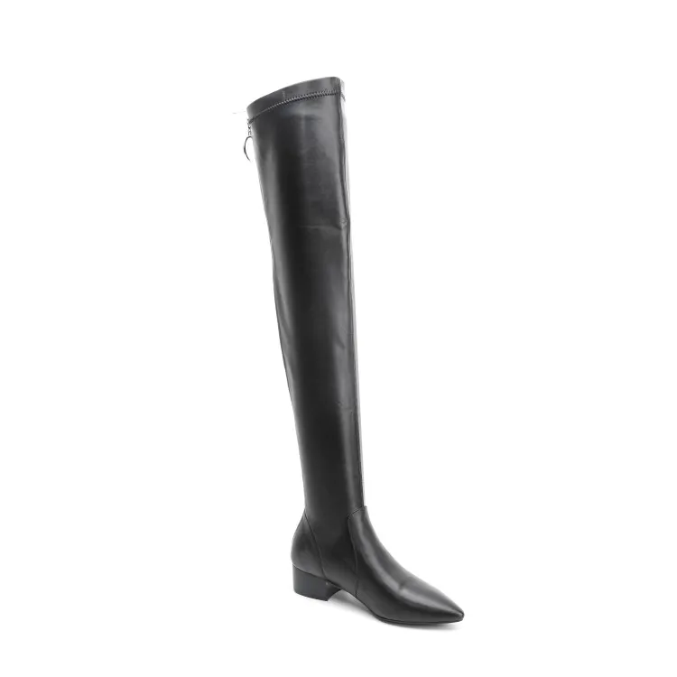 

MLJUESE 2019 women over the knee boots cow leather zippers winter black color short plush high boots women boots size 34-40