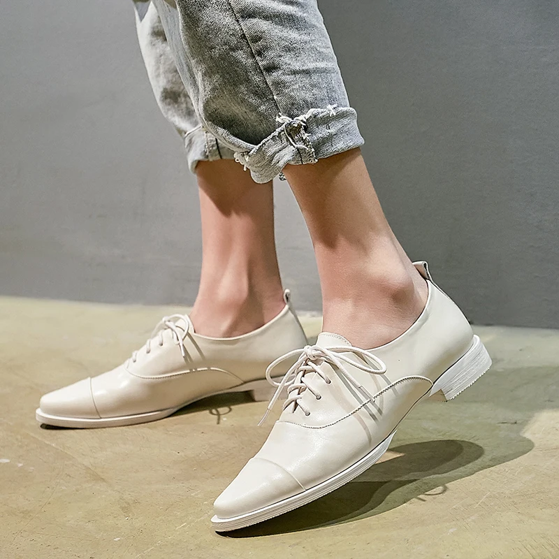 

Women flats spring single oxford shoes 2020 genuine leather flat platform fashion shoes for woman brogues slipon shoes