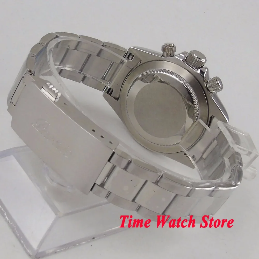 Мужские кварцевые часы PARNIS черные водонепроницаемые со стальным браслетом и