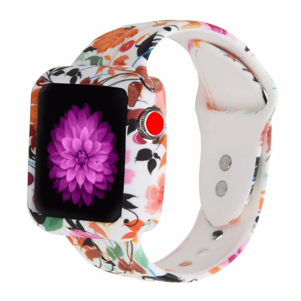 Beorcabo мягкий силиконовый ремешок для часов с цветочным принтом Repalcement для Apple Watch Band 1 2 3 Series, защитный чехол для Iwatch
