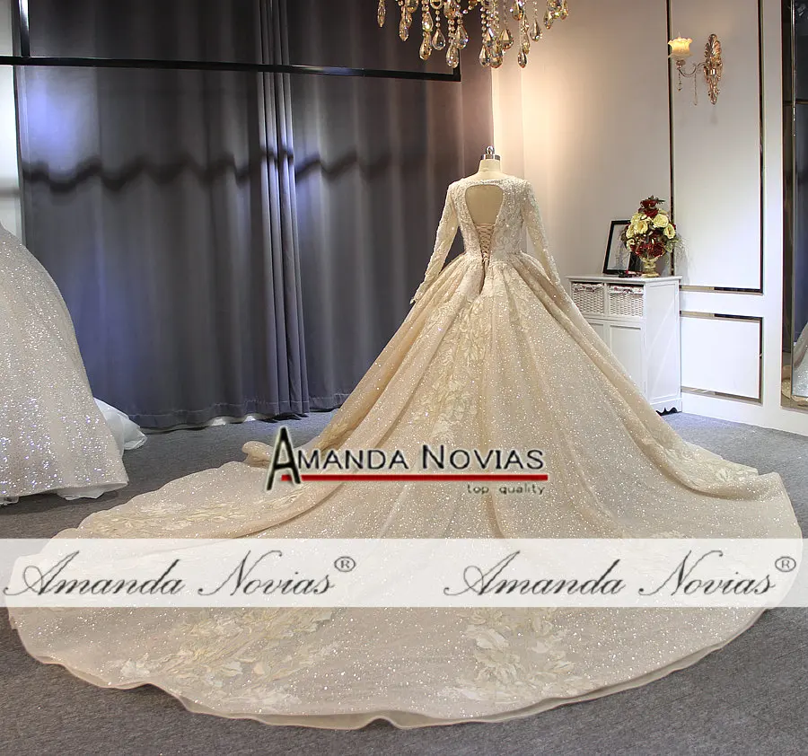Роскошное блестящее свадебное платье robe de soiree с длинными рукавами мусульманский свадебное платье