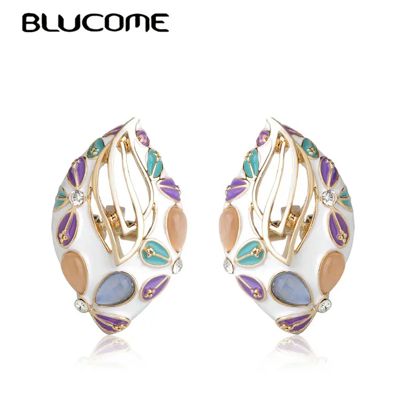 Blucome Fantasy Shell shape украшение гвоздик серьги искусственный опал резной сплав эмаль