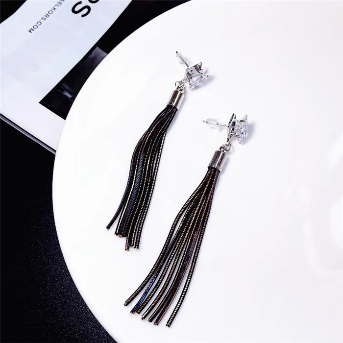 2017 Новая мода женский черный цепи кисточкой квадрат Кристалл мотаться Bijoux Для