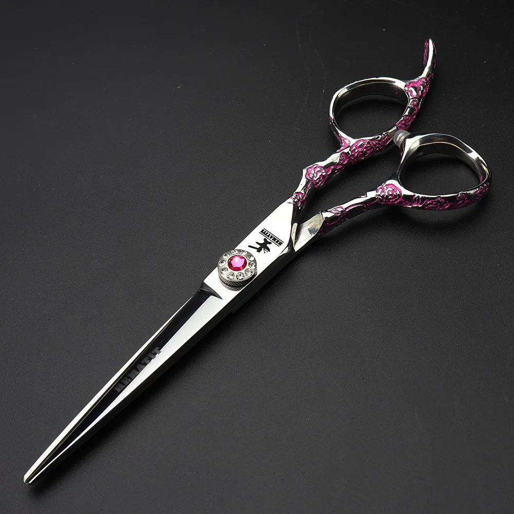 6 inch pink rose carving Japan 440C hairdressing scissors professional hairdresser cutting thinning | Красота и здоровье