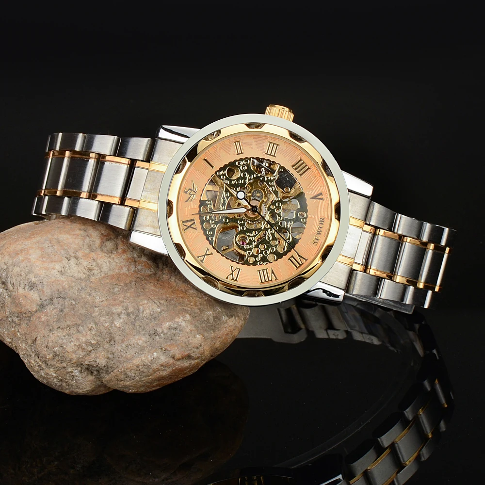 Top Brand Mens Full Steel Hand Wind Watch Classic wristwatches Steampunk Skeleton Mechanical Men Fashion Stainless | Наручные часы