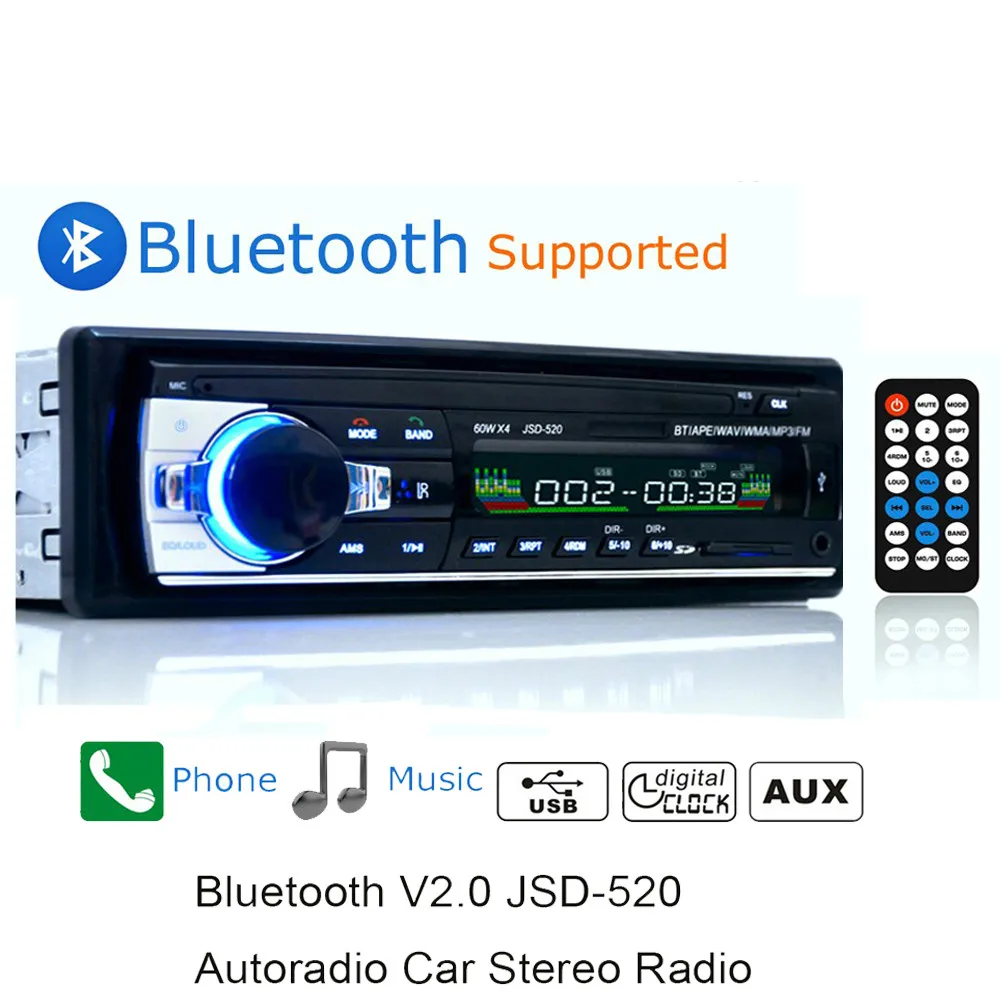 Автомобильный радиоприемник с Bluetooth стерео радио FM Aux Вход приемник SD USB JSD 520 12 В в
