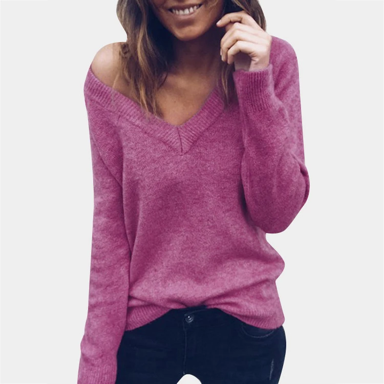 MisShow Autumn Winter Sexy Double V Neck Knitted Sweater Women Fashion Solid 6 Colors Pullover Ladies Sweaters Jumper | Женская одежда