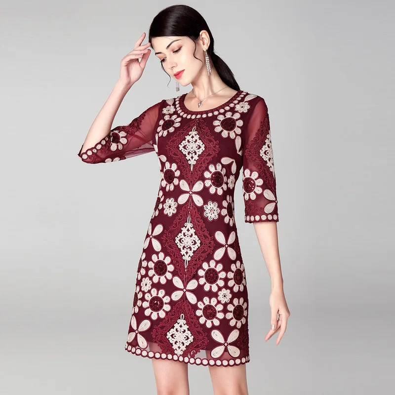 XXXXL Vestidos De Festa Летние Модные Коктейльные Вечерние женские ткань с аппликациями Вышивка Bodycon Оболочка женское платье