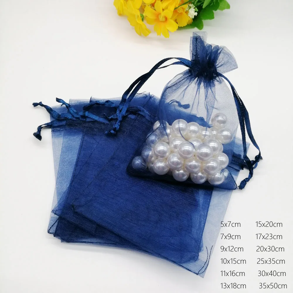 Navy Blue Organza Bag Drawstring Pouch Jewelry Box Gift For Earring/Necklace/Ring/Jewelry Display Packaging Bags Organizer | Украшения и