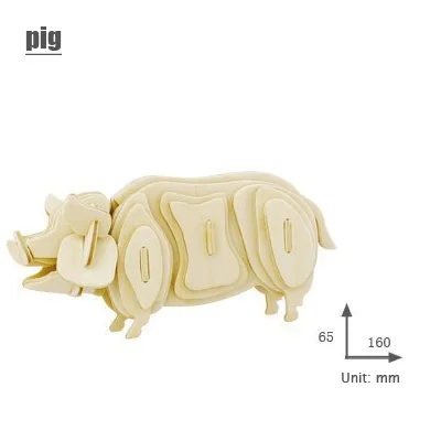 Pig 3d трехмерные деревянные пазлы с животными игрушки для Детский Набор для творчества ручная работа деревянные пазлы животные насекомые серии - Цвет: Pig