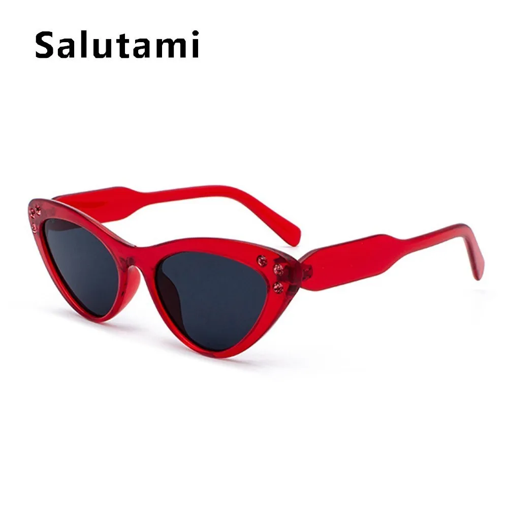 clear red gray Женские солнцезащитные очки кошачий глаз с кристаллами, новинка, роскошные брендовые солнцезащитные очки для девушек, маленькая оправа, винтажные черные леопардовые оттенки, стразы - Цвет линз: clear red gray