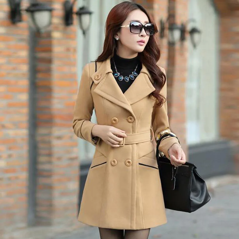 Women Woolen Coats 2017 New Female Winter Jackets Elegant Wool Blends Trench Coat Ladies Windbreaker Outwear Plus Size 3XL YL159 | Женская