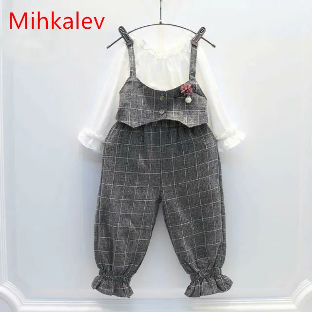 Mihkalev 2018 весенний комплект детской одежды для девочек из 2 предметов белые топы и