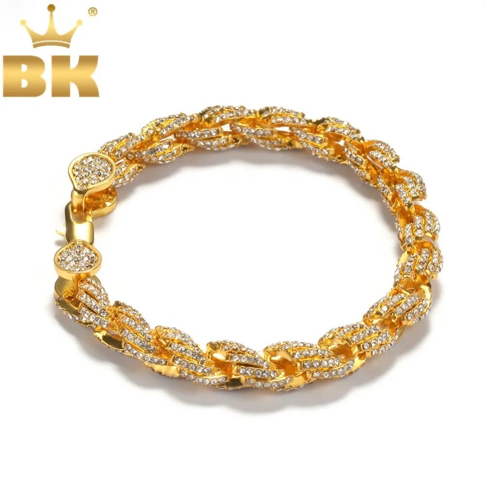 Шикарный король хип-хоп Wome Мужская модная Веревка Браслет цепочка BLING Bling Стразы 9 мм золотой цвет Iced Out ювелирные браслеты
