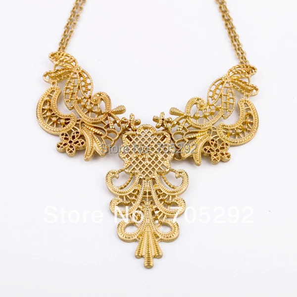Vintage Gold Tone Alloy Hollow Flower Choker Statement Necklace for Women | Украшения и аксессуары