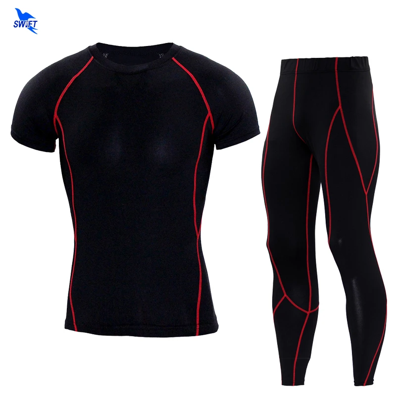 

NEW Men Compression Sport Suit MMA Rashguard Short Sleeves T-Shirt+Pants Workout Fitness Bodybuilding Sets Running Tracksuit