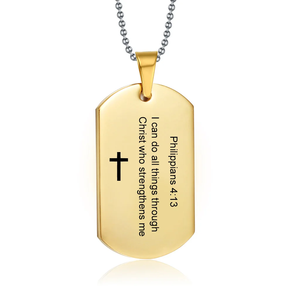 Мужские кулоны Neckalces philpians 4:13 военные армейские нержавеющая сталь черные