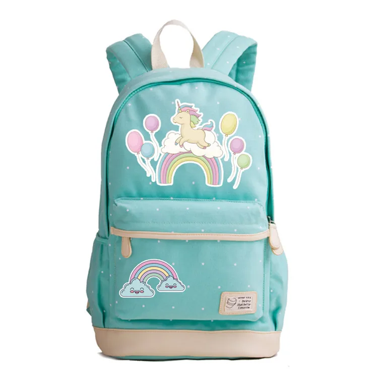 New Summer Style Rainbow Unicorn Printing Backpack Canvas School Bags for Teenage Girls Candy Color Women Backpack Rucksack - Цвет: 14