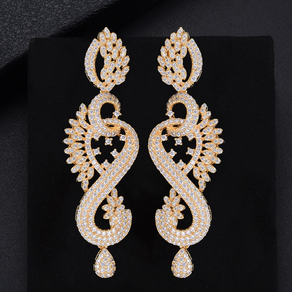 66 мм Три Цвета падение кулон полный кубического циркония серьги Для женщин