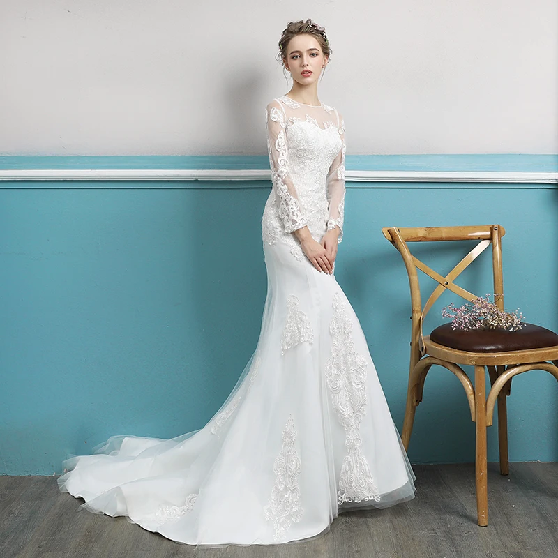 Элегантное кружевное платье с прозрачной горловиной Vestidos De Novia фатиновые