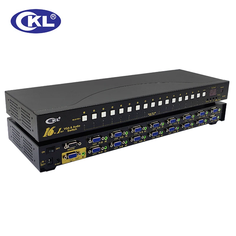 CKL-161S 16 Port Auto VGA Audio Switch 16 in 1 out PC Monitor Switcher Rack with IR Remote RS232 Control 2048*1536@450MHzMetal