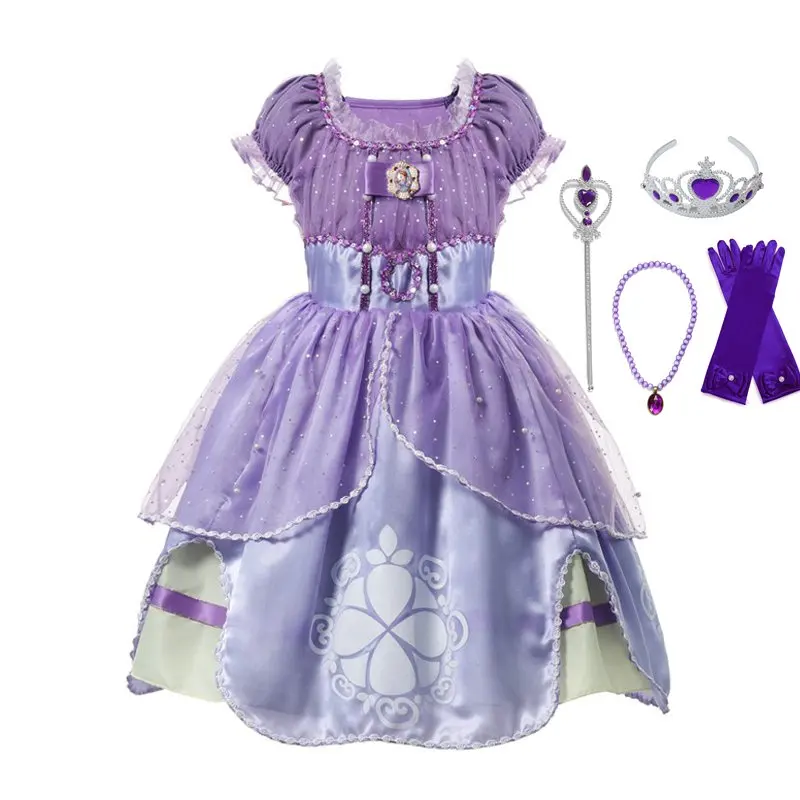 Dress with Acc 02 VOGUEON/летние платья принцессы Софии для девочек; Детский карнавальный костюм Софии с пышными рукавами и блестками; Детские Вечерние платья на Хэллоуин и выпускной вечер - Цвет: Dress with Acc 02