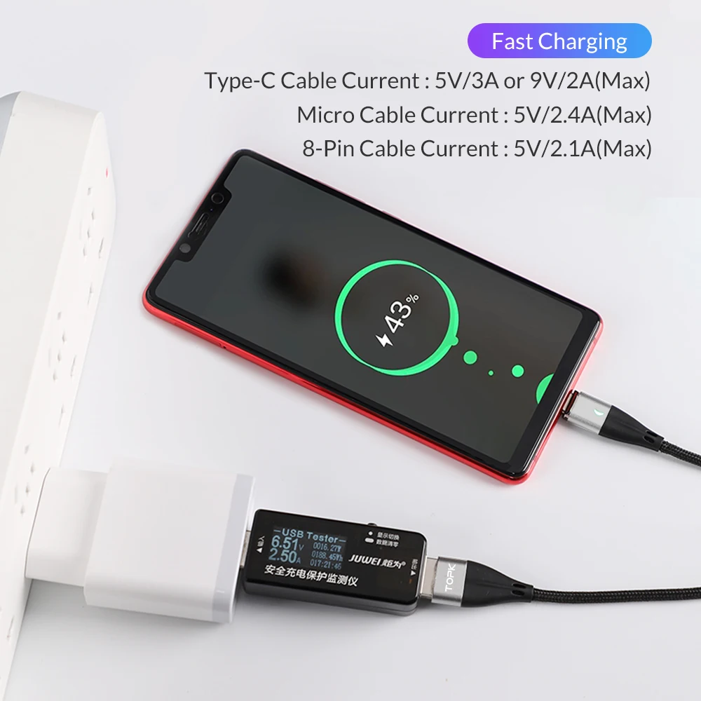 Кабель зарядный TOPK QC3.0 магнитный 1 м usb type c | Мобильные телефоны и аксессуары