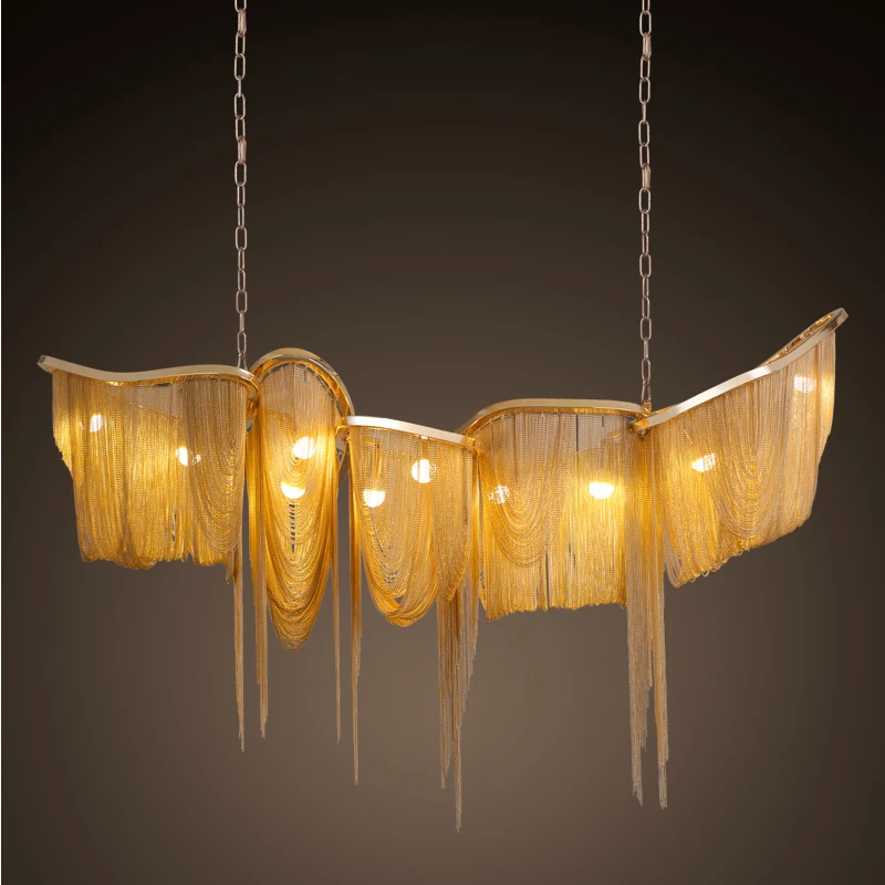 

Long Gold Large Luxury Modern Aluminum Tassel Metal Led Pendant Light For Home Hall Hotel Fashion Indoor Lamp Foyer E27 Led Bulb