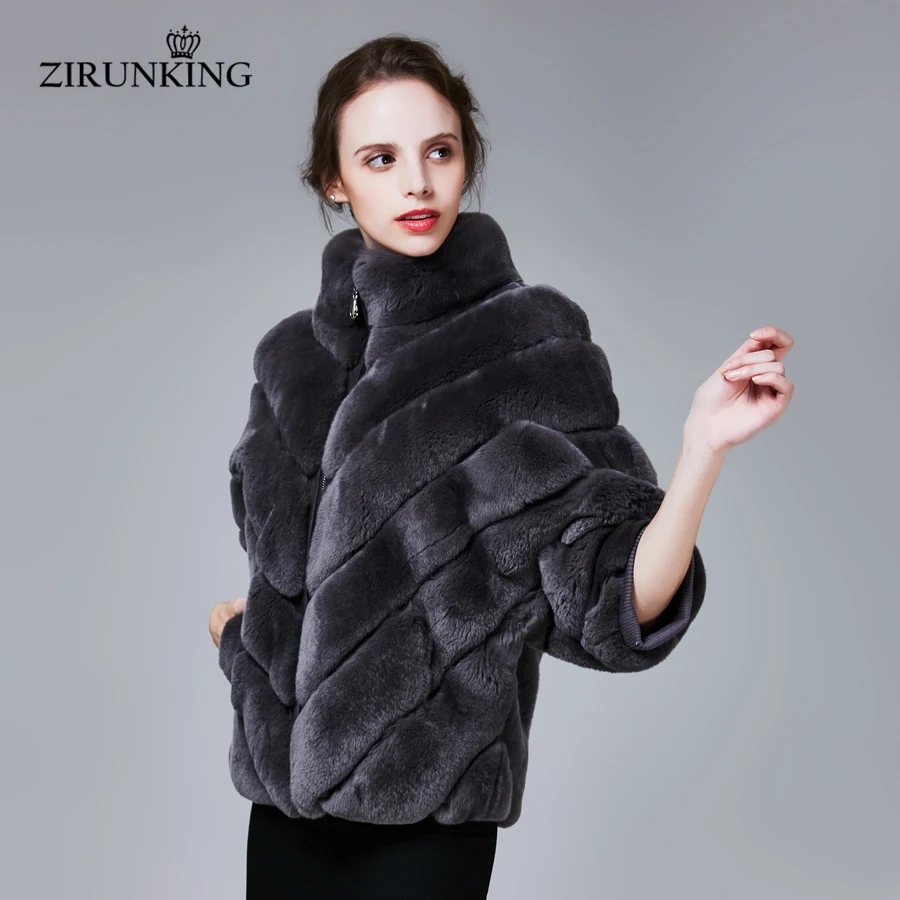 ZIRUNKING женский Настоящий мех кролика пальто Женский рукав летучая мышь натуральный мех куртка Верхняя одежда Пальто из натурального кроличьего меха Одежда ZC1704