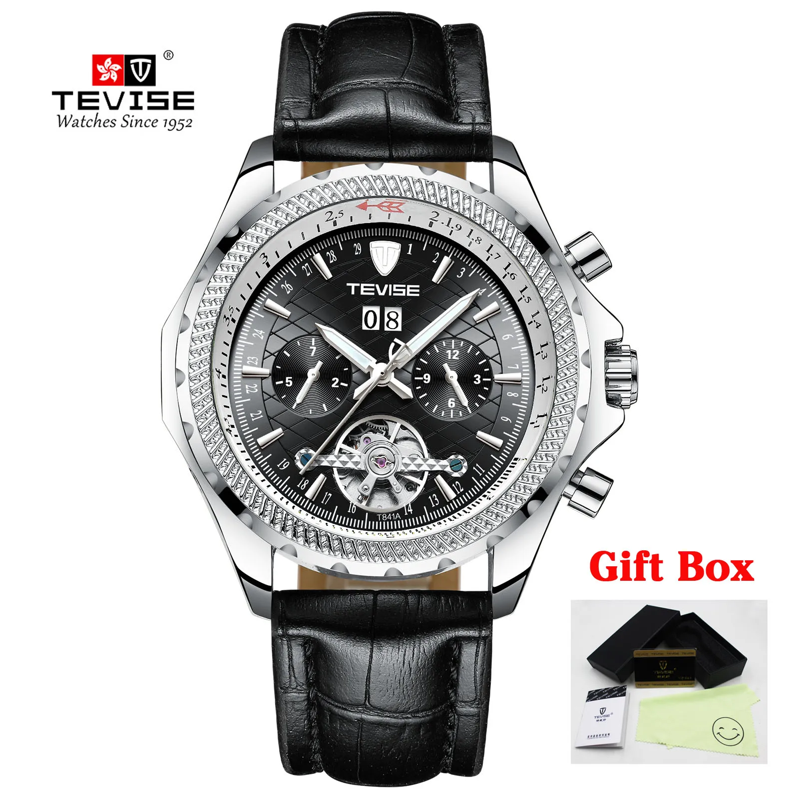 TEVISE lea sil black Tevise Топ бренд Роскошные мужские часы Автоматические Tourbillon механические часы для мужчин с автоматическим заводом мужские наручные часы Relogio Masculino - Цвет: TEVISE lea sil black