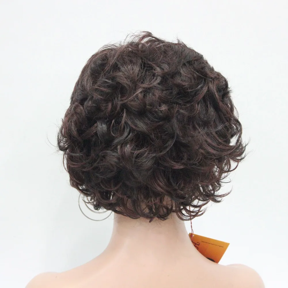 StrongBeauty женский короткий парик темно-коричневый/серебристый натуральный кудрявый парик синтетические парики