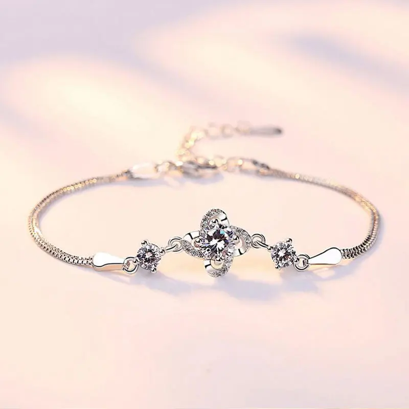 Простой Элегантный стерлингового серебра 925 Forever Love Твист Цветок Браслет из