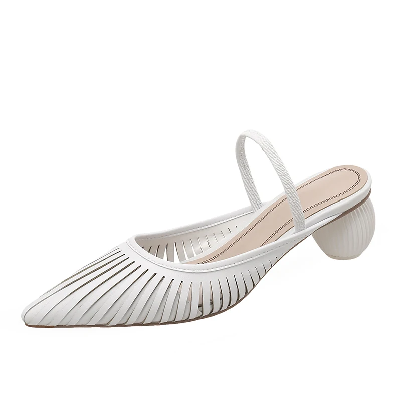 white sandals XGRAVITY/Новинка; не сужающийся книзу массивный каблук; Летние босоножки на каблуках необычные дизайнерские босоножки на высоком каблуке; модная женская обувь для вечеринок; шлепанцы с острым носком для женщин; B045 - Цвет: white sandals